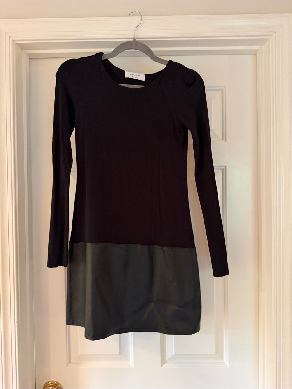 Bailey 44 Black Long-Sleeve Dress with Faux-Leather Hem